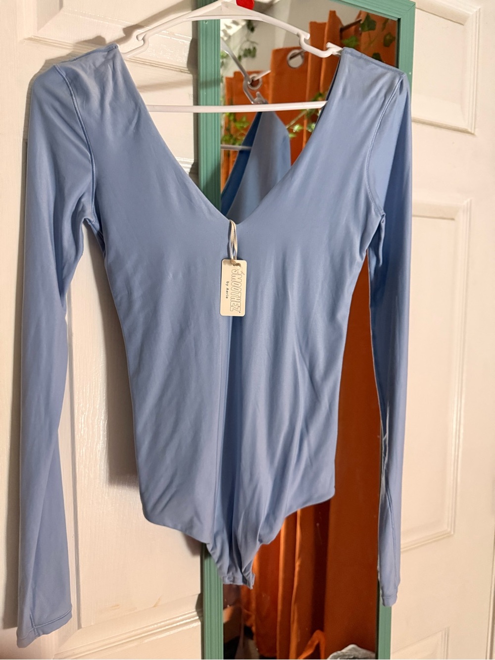 NWT Aerie Long-Sleeve V-Neck Bodysuit - Light Blue